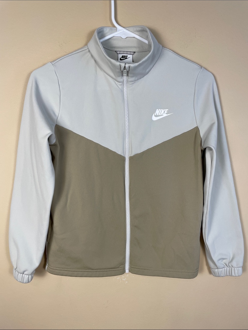 Nike Women’s Beige Tan Color Block Lightweight Zip-Up Track Jacket